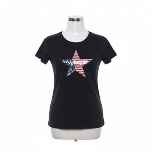 IN Focus Shirt USA Flag Sequin Star Black Short Sleeve Tee Patriotic Festival